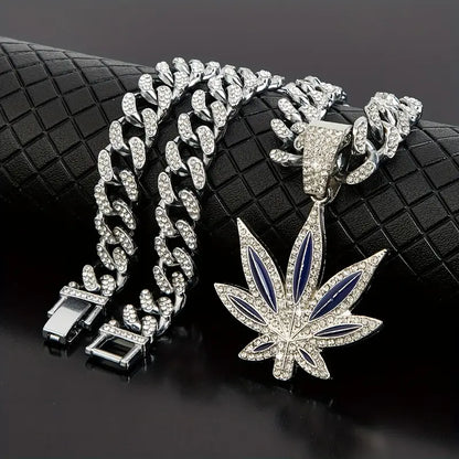 Green Leaf Retro Cuban Necklace – Hip-hop Style for