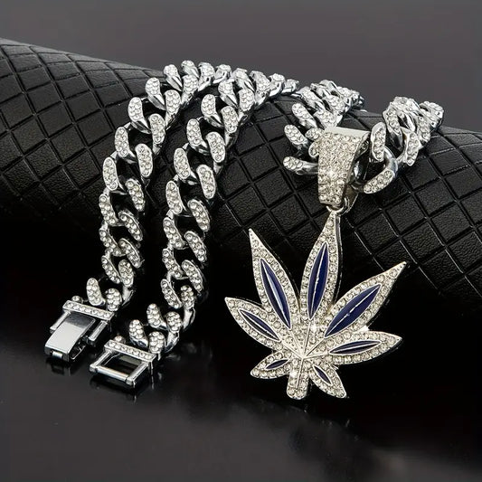 Green Leaf Retro Cuban Necklace – Hip-hop Style for