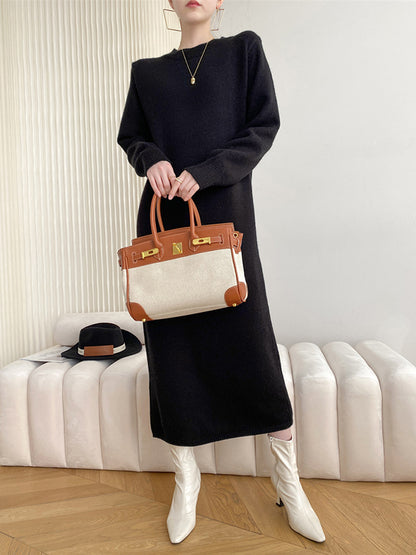 Urban Loose Long Sleeves Color Round-neck Sweater Dresses