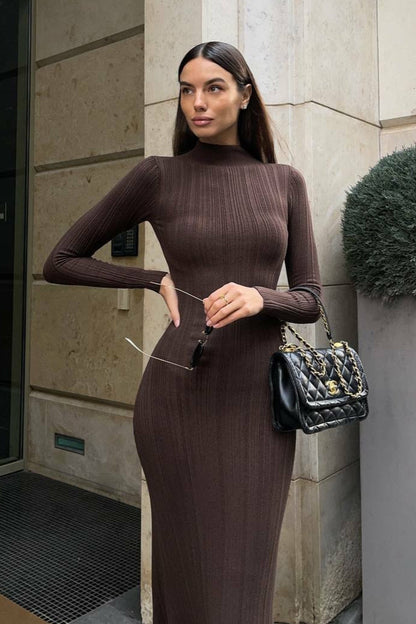 High Neck Striped Sweater Dress