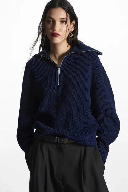 Wool Blend Open Collar Sweater