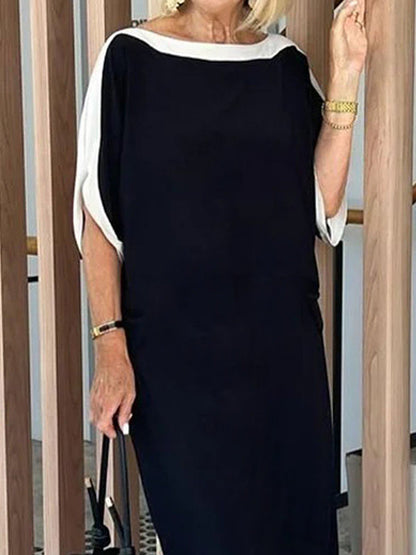 Batwing Sleeves Loose Split-joint Boat Neck Maxi Dresses