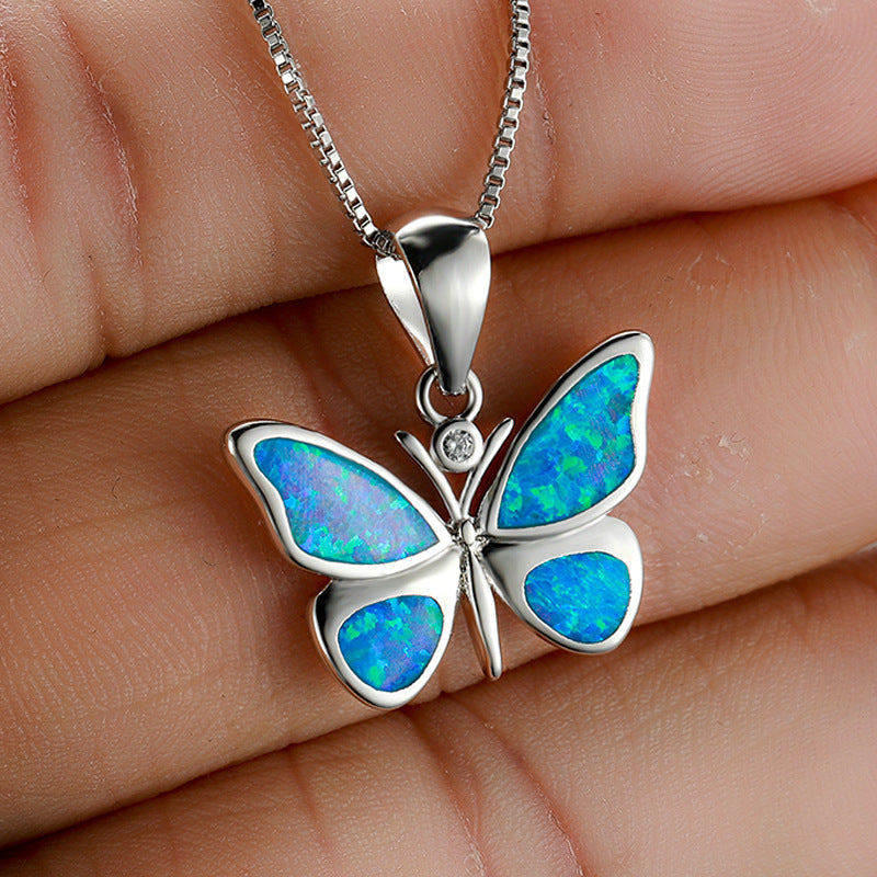 Elegant Opal Butterfly Necklace