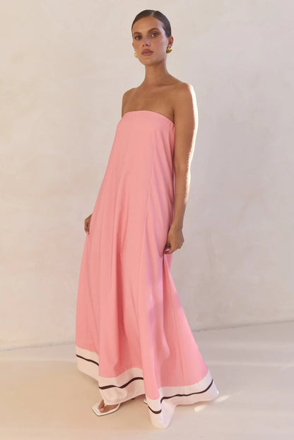 Smocked Printed Tube Maxi Dress