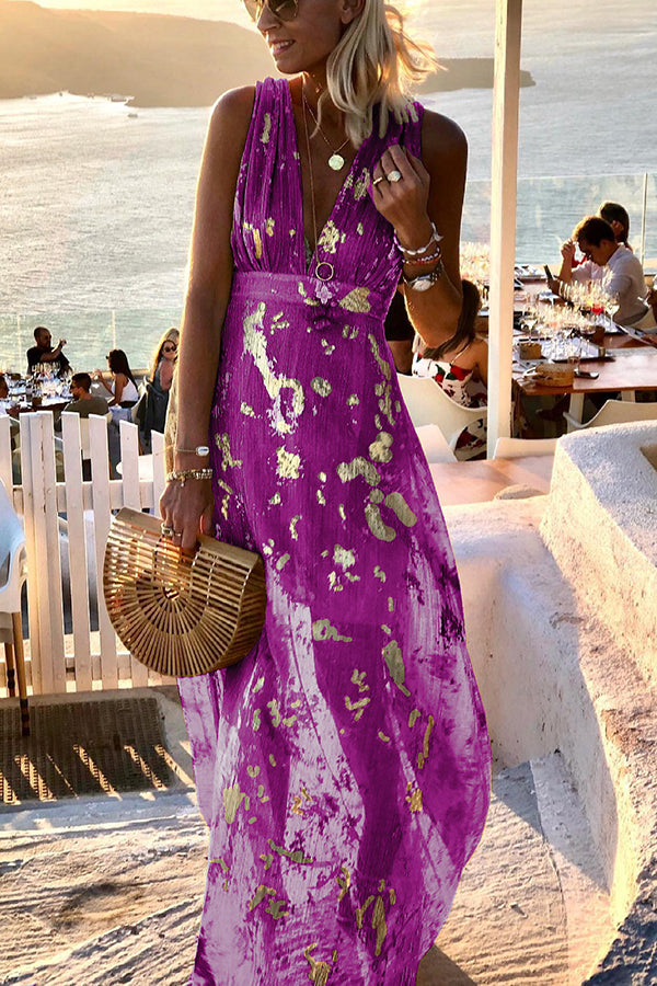 Vacation Style Waist Shaping Slim Figure Party V-neck Long Dress