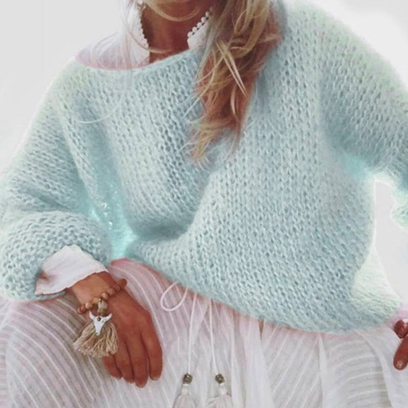 Moxidress Boat Neck Fluffy Knitting Sweater
