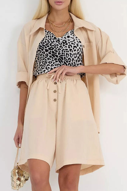 Color Shirt Single-breasted Bermuda Shorts Set