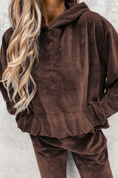 Velour Color Hoodie Long Pants Set