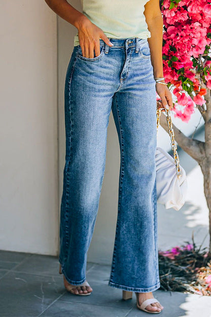 Classic Distressed Straight Leg Denim Pants