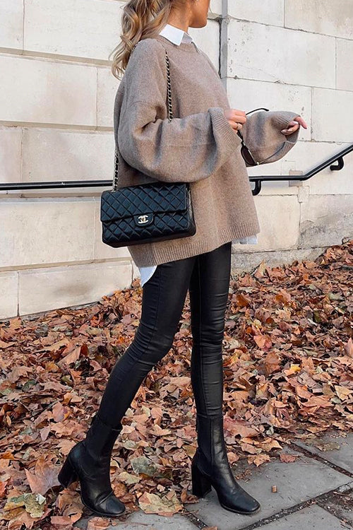 Moxidress Crewneck Drop Shoulder Loose Fit Sweater