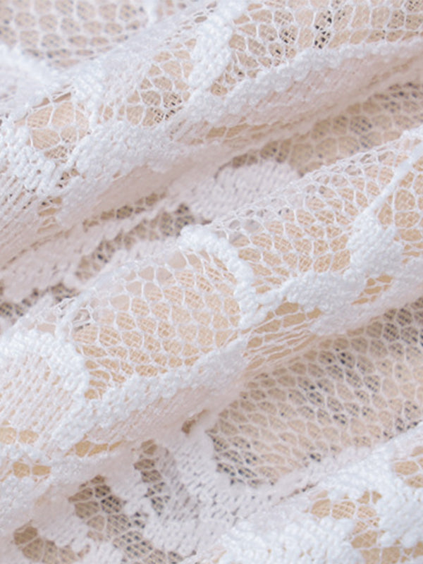 White Hollow Strap Lace See Through Mini Dress