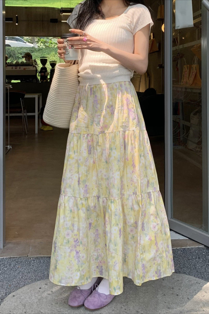 Monet Garden Yellow Midi Skirt