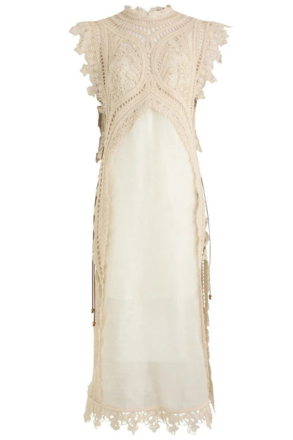 Woven Hollow Organza Maxi Dress