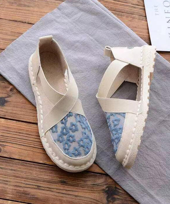 Blue Breathable Mesh Embroidered Splicing Flat Feet Shoes