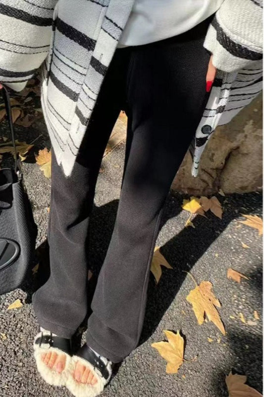 White Plush Flared Knit Pants