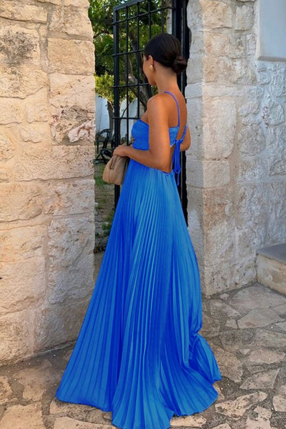 Halterneck Cutout Pleated Maxi Dress