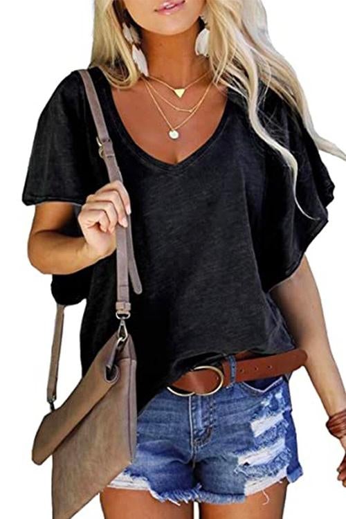 V Neck Ruffle Short Sleeve T-shirt