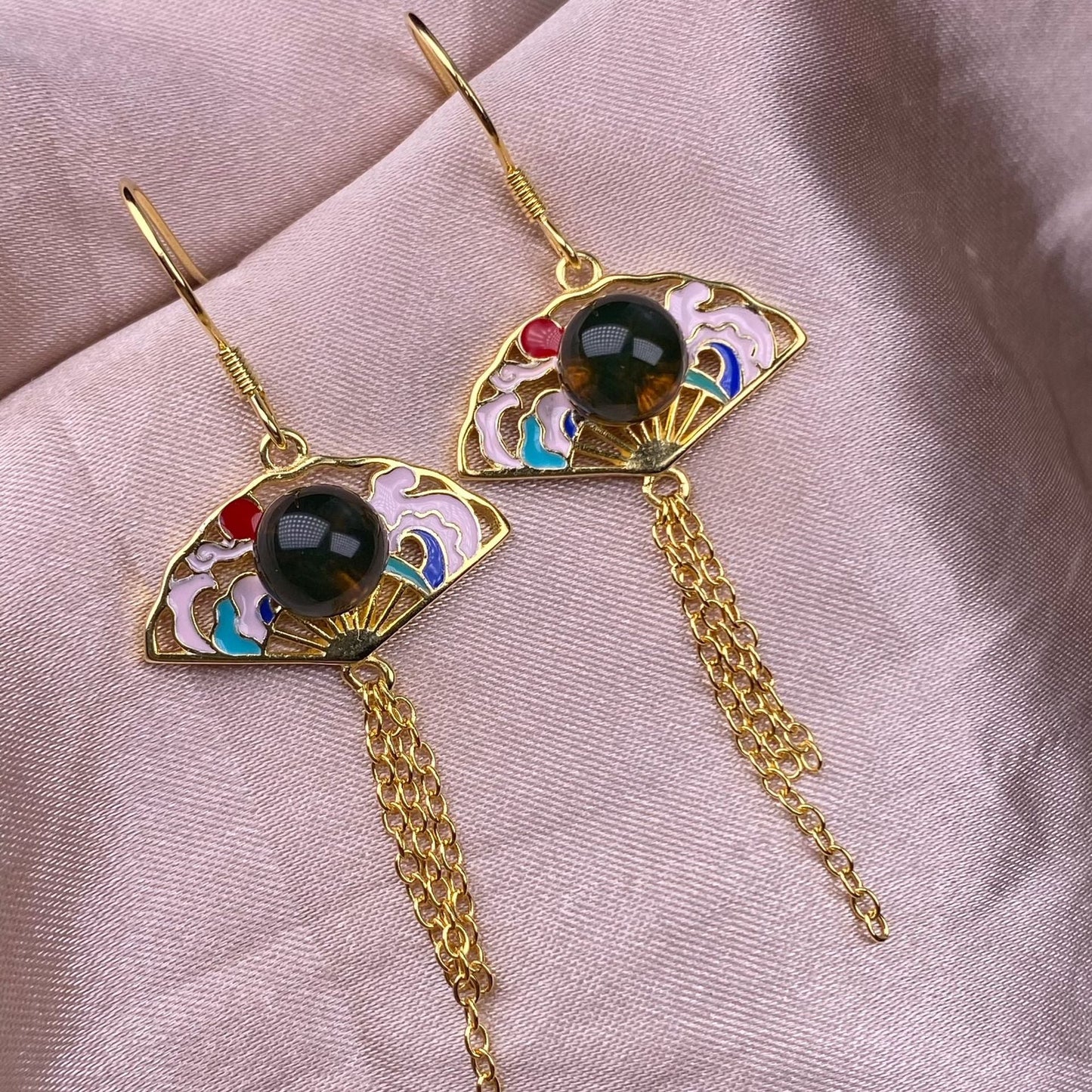 Vintage Fan Onyx Earrings