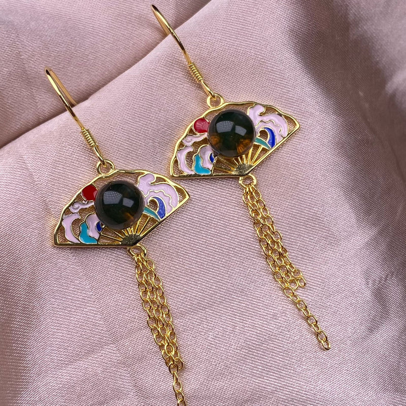 Vintage Fan Onyx Earrings