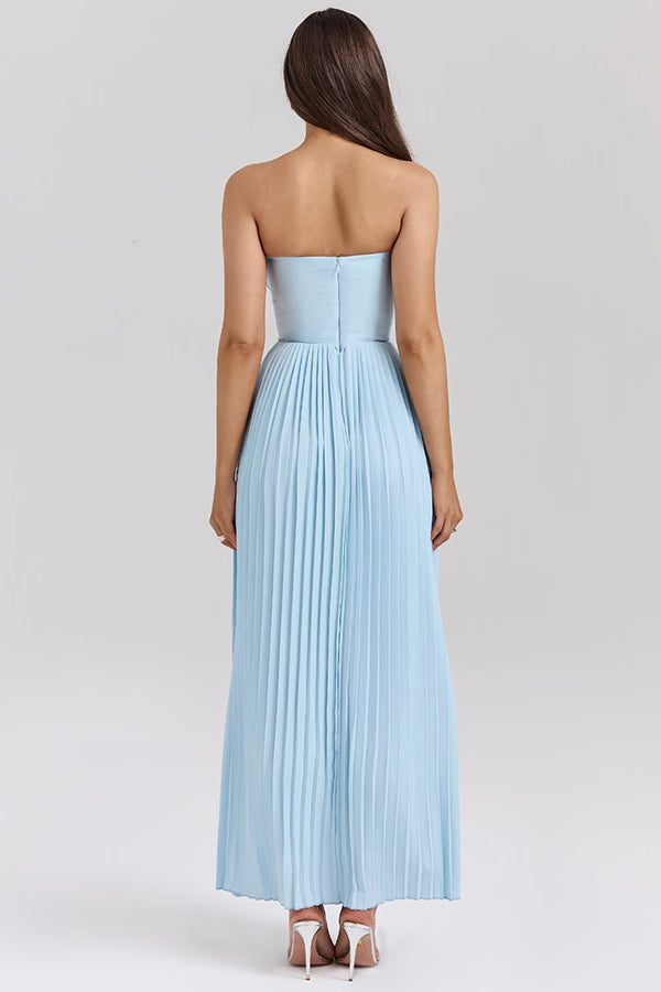 Romantic and Pleated Strapless Maxi Dress