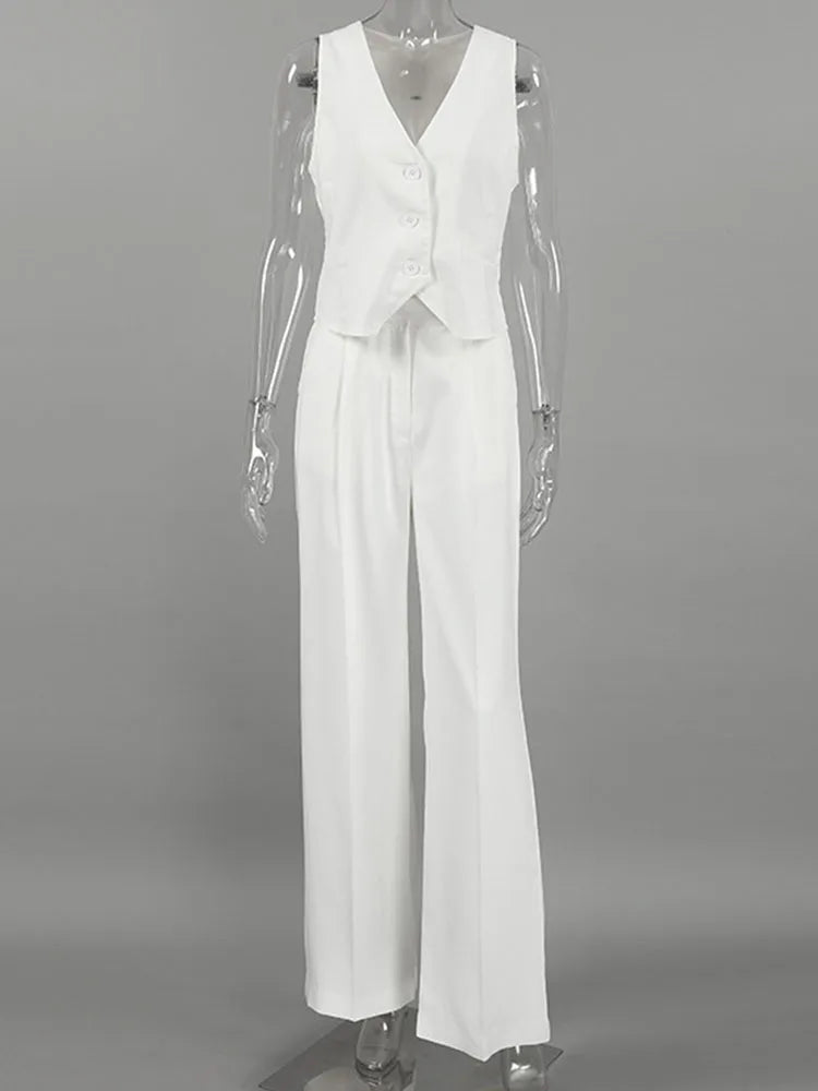 Loose Pant Sets for Sleeveless Crop Tops and High Waist Suit Trouser 2 Piece Suits Outfits