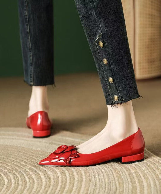 Red Splicing Flat Feet Shoes Pointed Toe