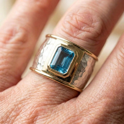 Vintage Silver & Gold Blue Crystal Ring