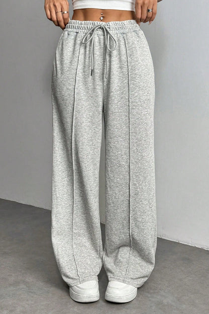 Color Drawstring Waist Wide Leg Sweat Pants