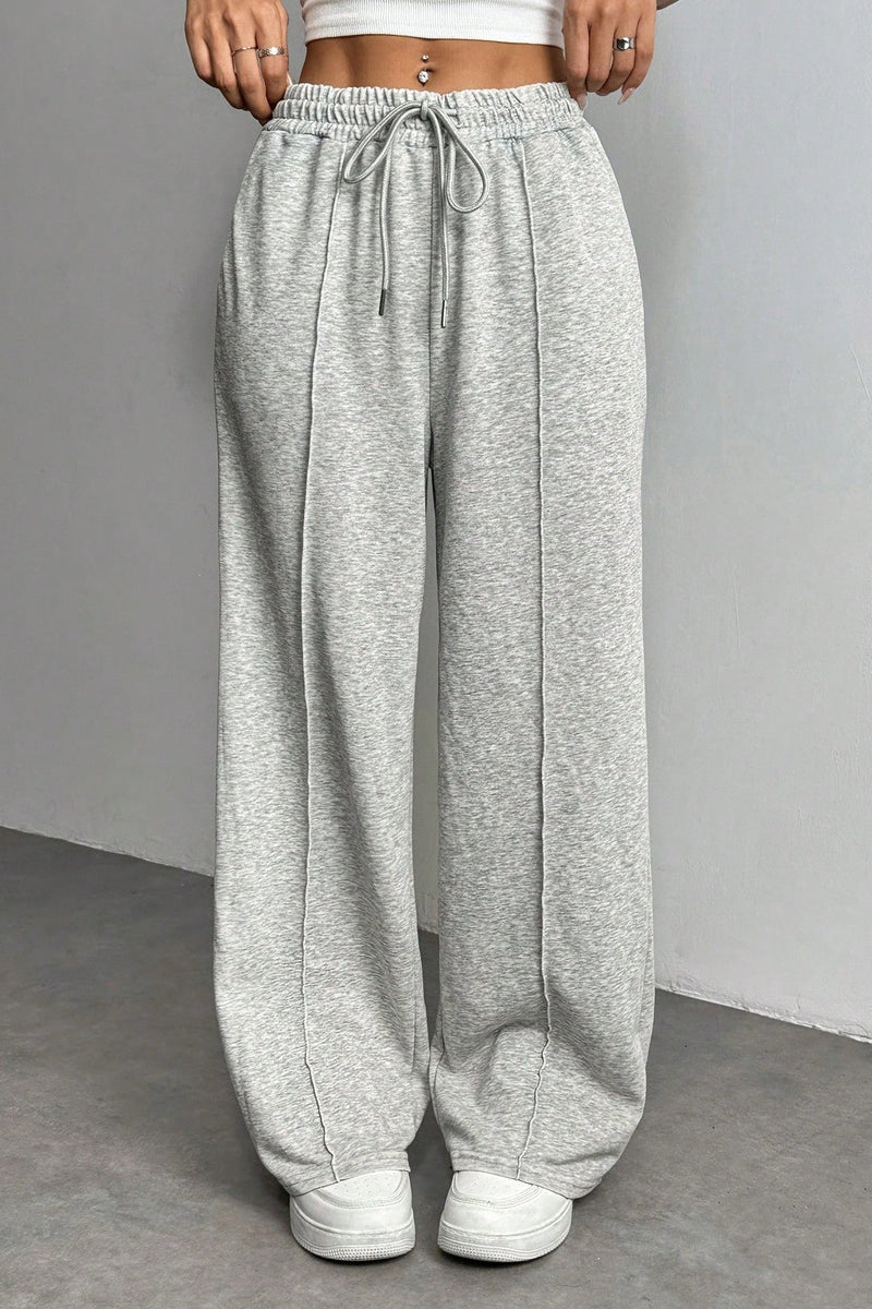 Color Drawstring Waist Wide Leg Sweat Pants