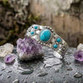 Vintage Silver Turquoise Open Adjustable Bracelet
