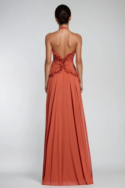 Dekel Halter Neck Ruffle Maxi Dress in Orange