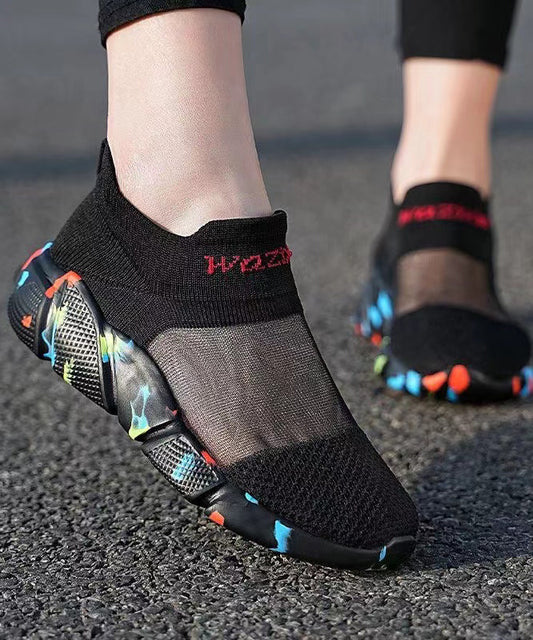 Black Breathable Mesh Splicing Flat Shoes for