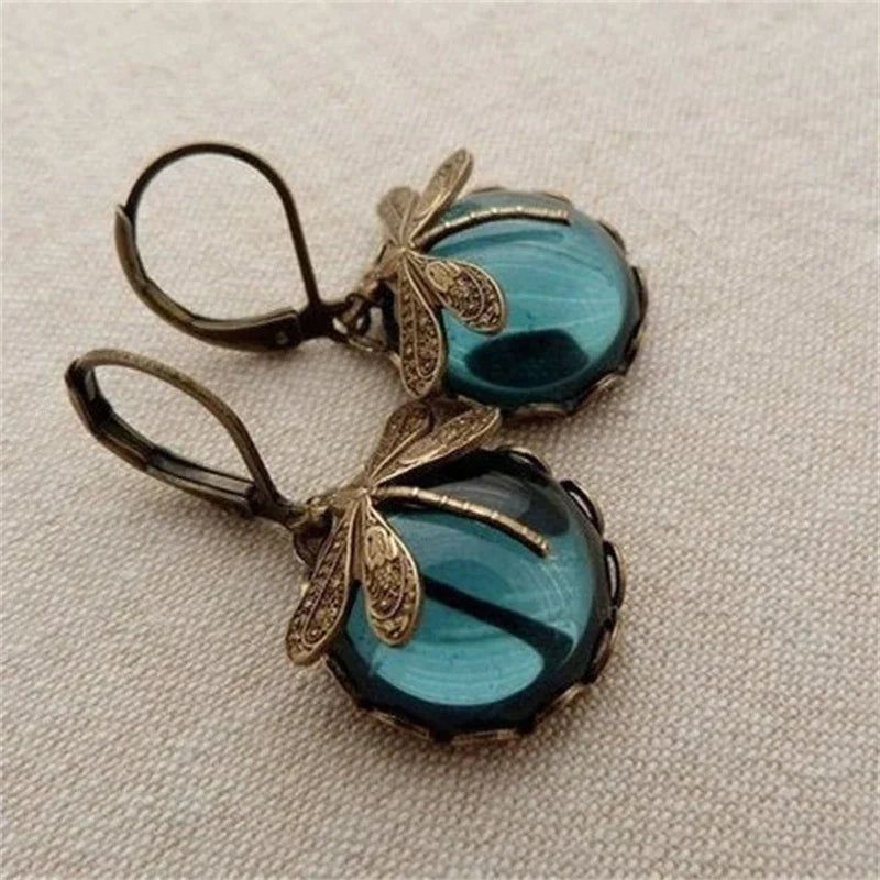 Vintage Dragonfly Teal Glass Drop