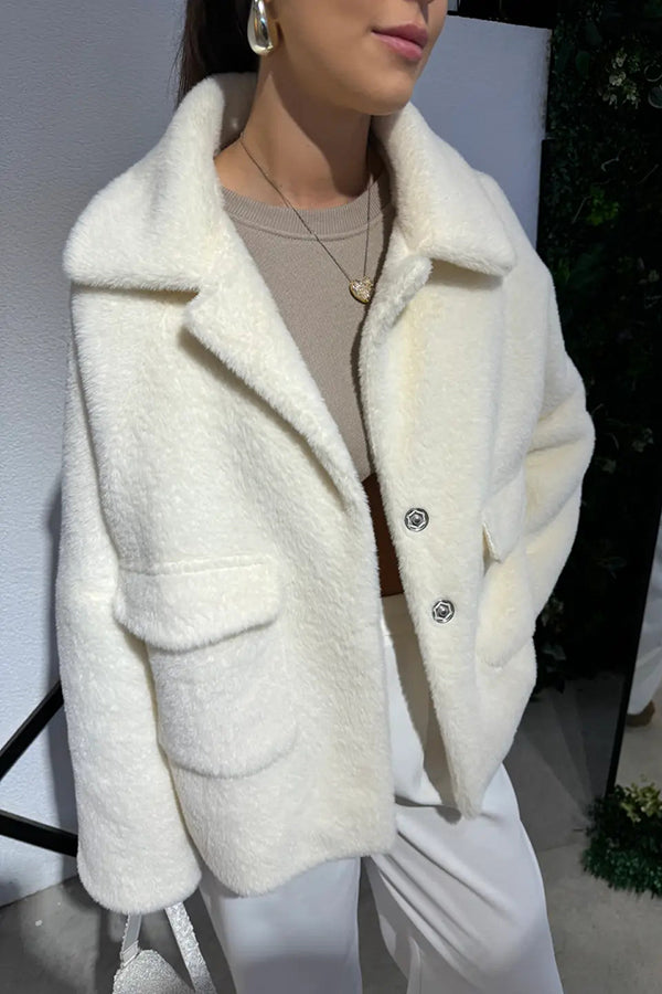 Lapel Long Sleeve Loose Furry Coat