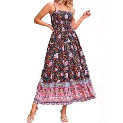 Flower Print Spaghetti Strap Dresses Beach Vacation Long Dress Female Summer New Vestidos