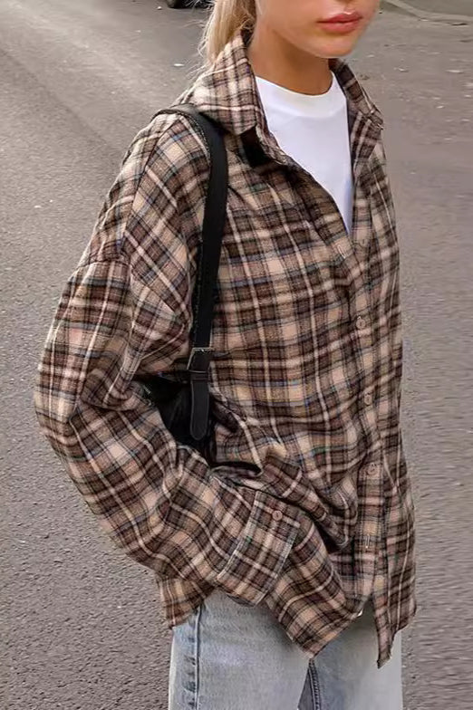 Plaid Longline Loose Fit Blouse