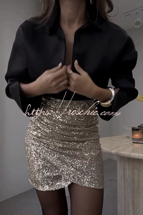 Days Sequined Elastic Waist Ruched Mini Skirt