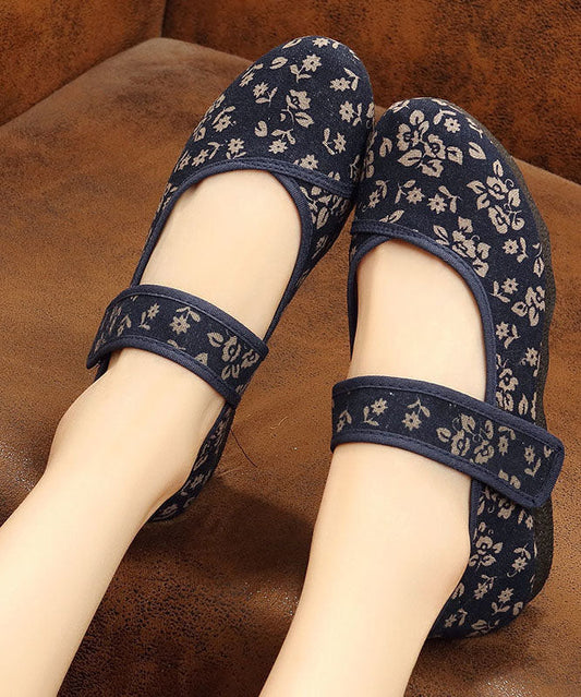 Print Cotton Fabric Flat Shoes for Buckle Strap Flat Shoes for
