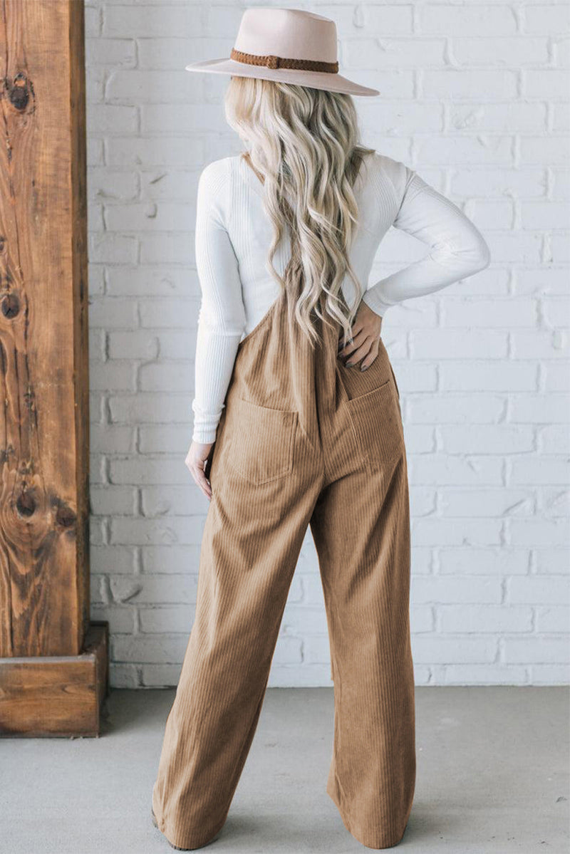 Color Pocketed Corduroy Overall