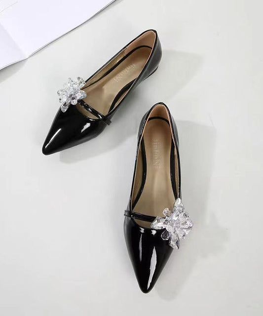 Comfy Black Pointed Toe Zircon Splicing Flat Shoes for