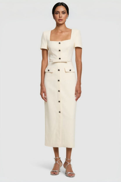 Angelse Crepe Button Midi Dress