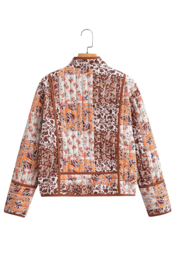 Printed Loose Cardigan Short Quilted Cotton Jacket