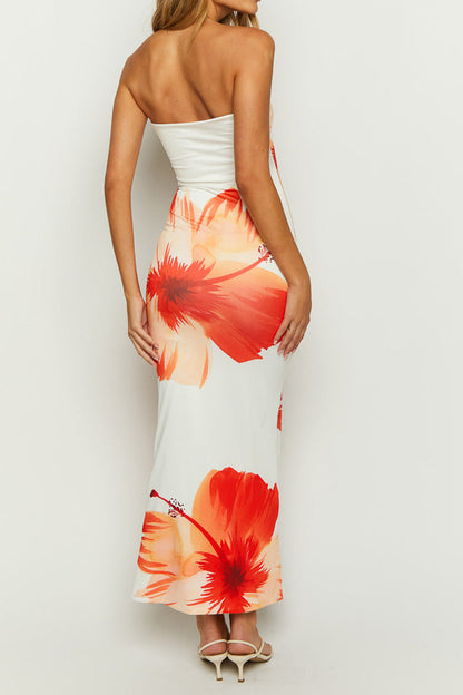 Sunny Sweet Cascade Strapless Slim Midi Dress