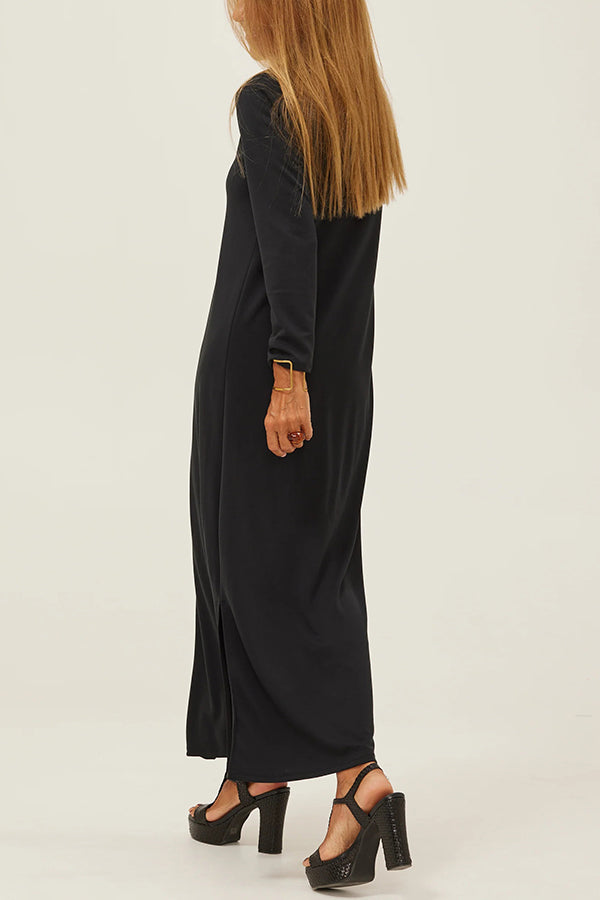 Color V-neck Slit Maxi Dress
