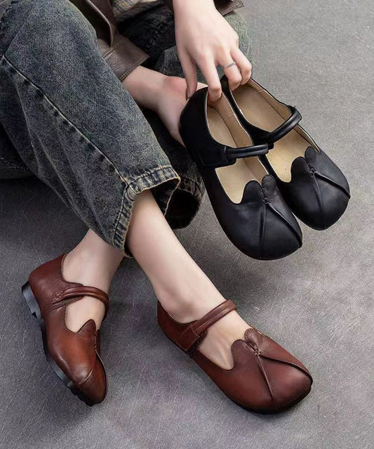 Retro Style Brown Sheepskin Soft Soled Flats Shoes