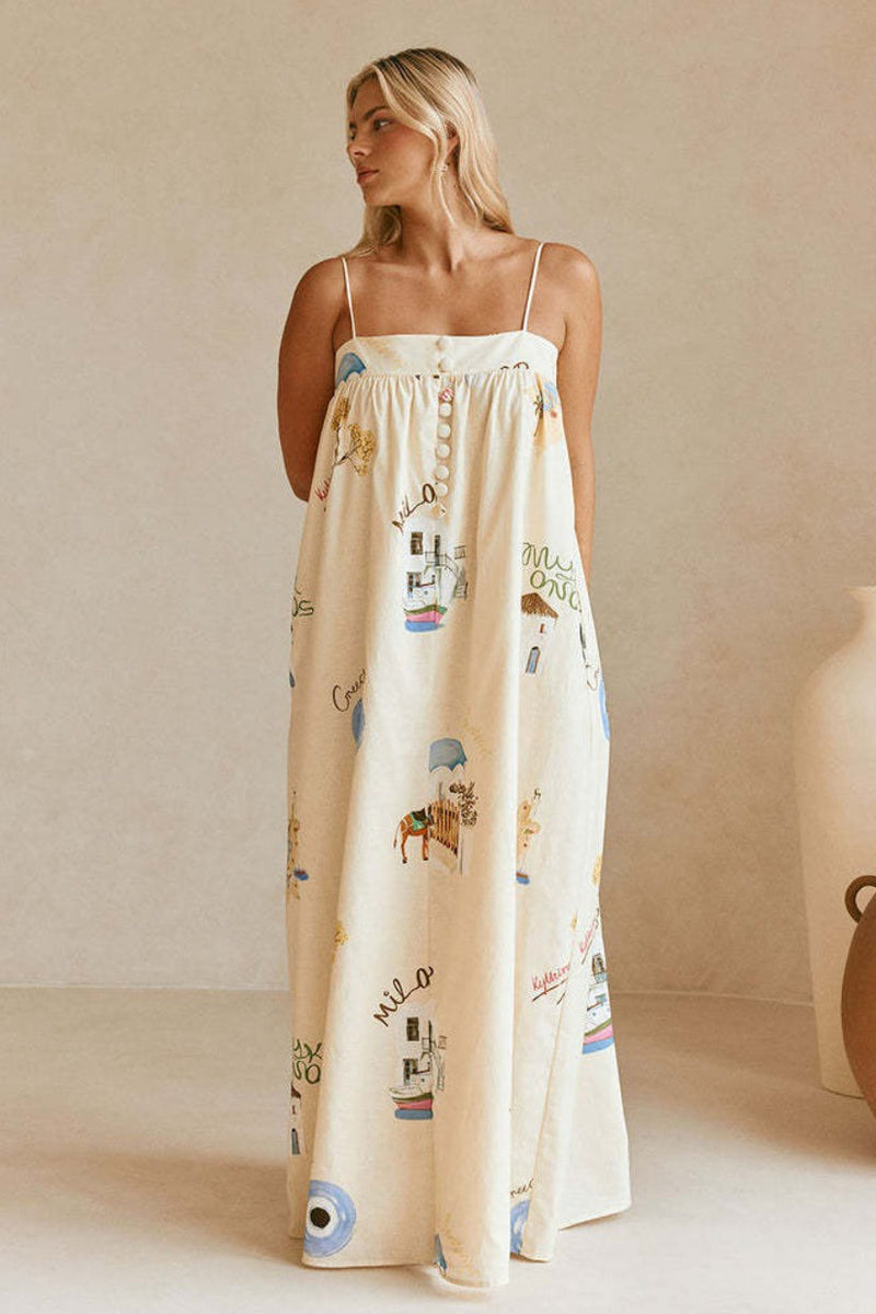 Spaghetti Strap Linen Vacation Maxi Dress