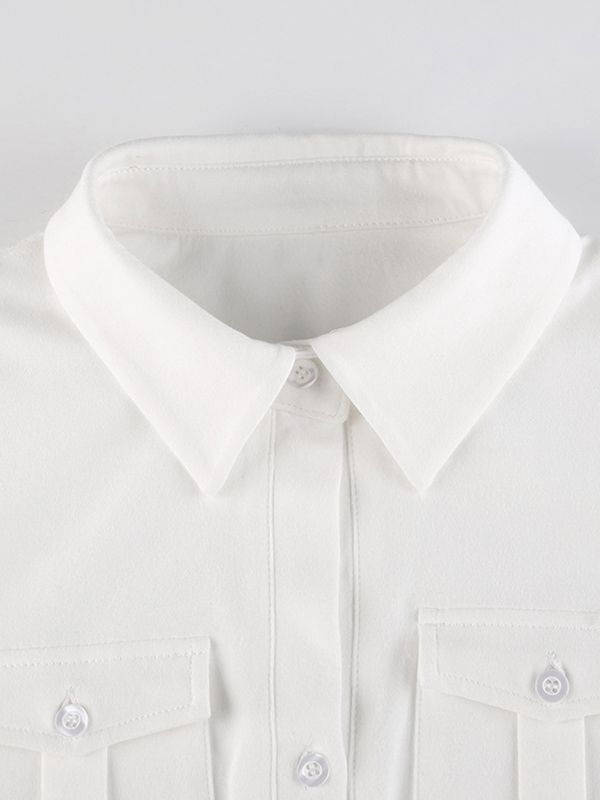 White Y2k Pocket Button Down Cropped Blouse