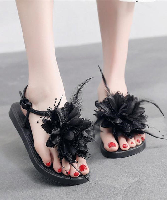 Black Splicing Beach Holiday for Flat Sandals