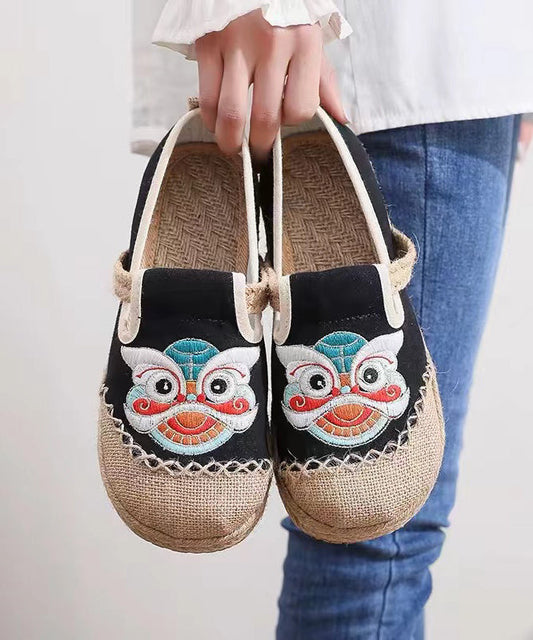 Black Comfy Embroidery Flat Feet Shoes