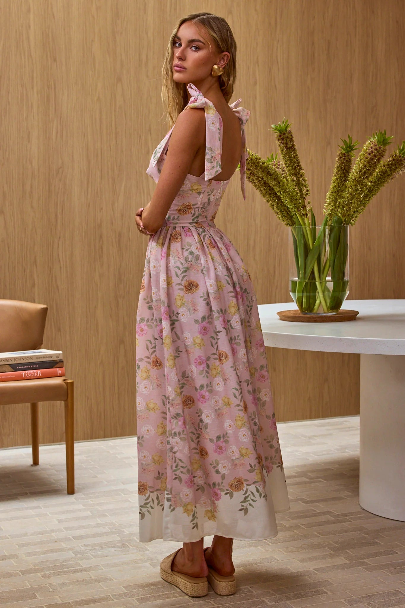 Dua Tied Shoulder Maxi Dress Peach